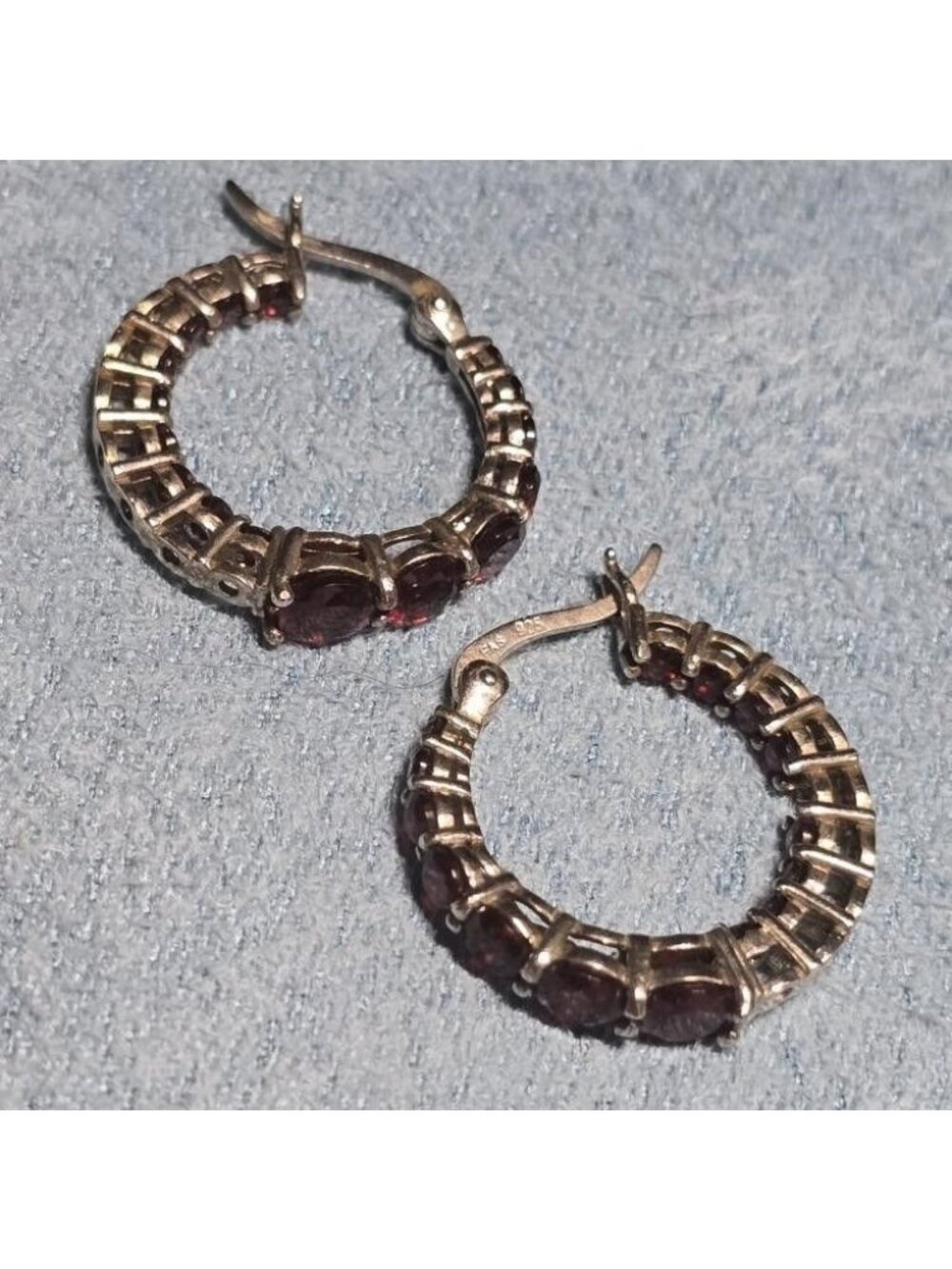 FAS Sterling Silver Inside Out Garnet Hoop Earrings